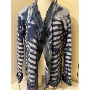 Love Crazy‎ Women's Size Large Open Front Sweater Cardigan Indigo Blue Raw Edges